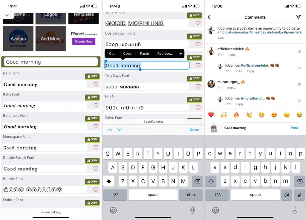 تغییر فونت اینستاگرام