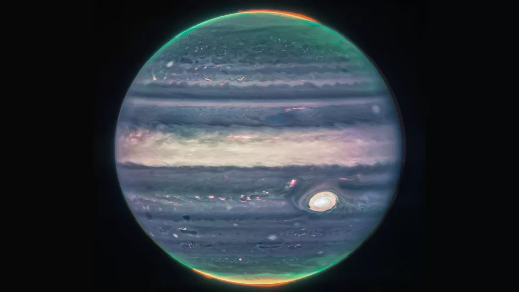 جیمز وب یک جت استریم غول‌پیکر را در سیاره مشتری.webp