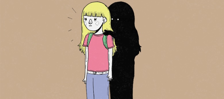 سایه ترسناک پشت دختر کارتونی