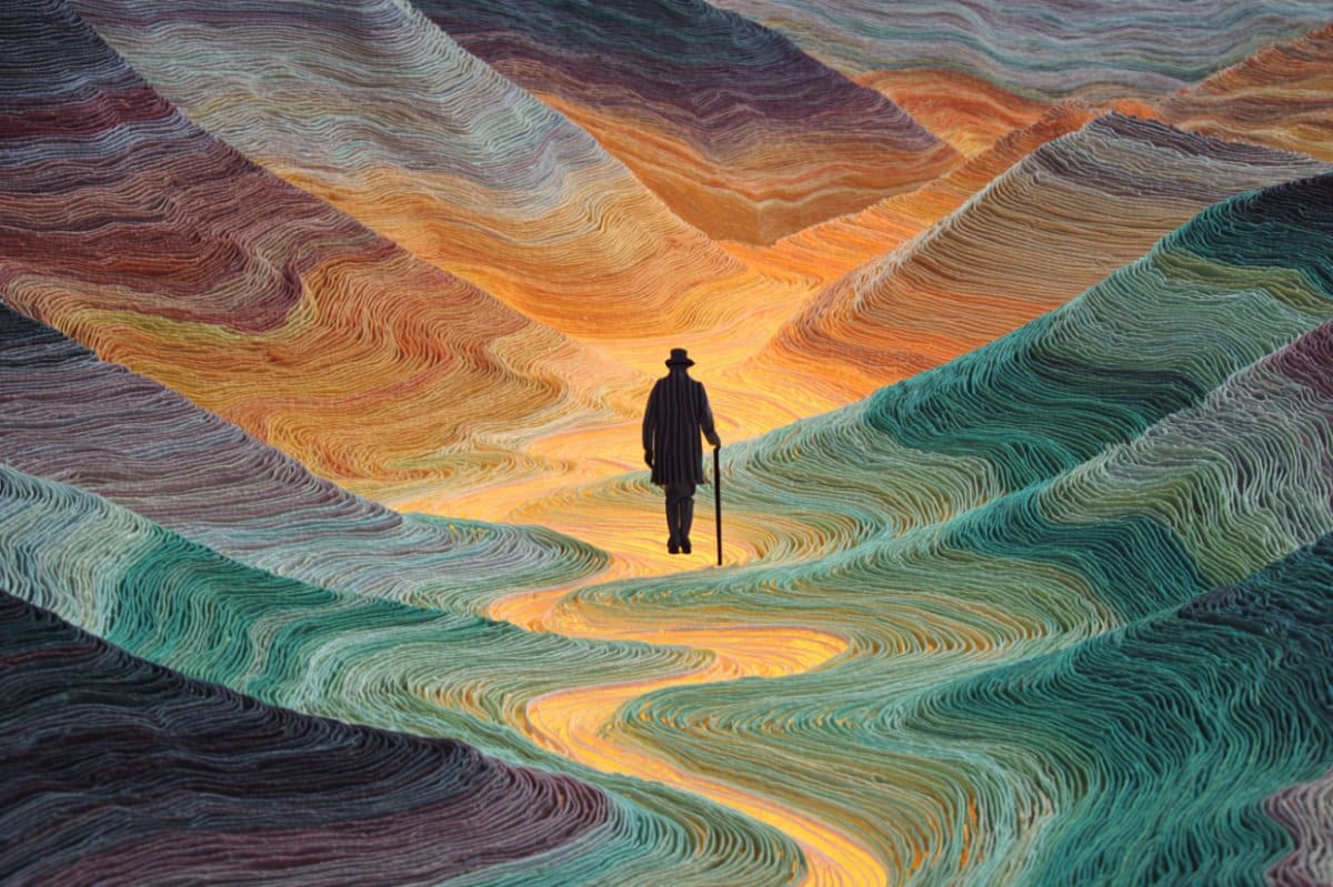 مقصد از خلقت انسان چیست؟_آفتاب وطن 25 مرد با عصا در میان تپه های رنگی